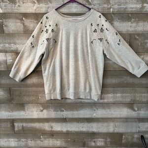 LOFT Light Gray Sweater with Cutout Floral Design